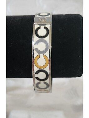 Coach Signature "C" Silver-Tone Bangle Bracelet With Enamel Design - EUC